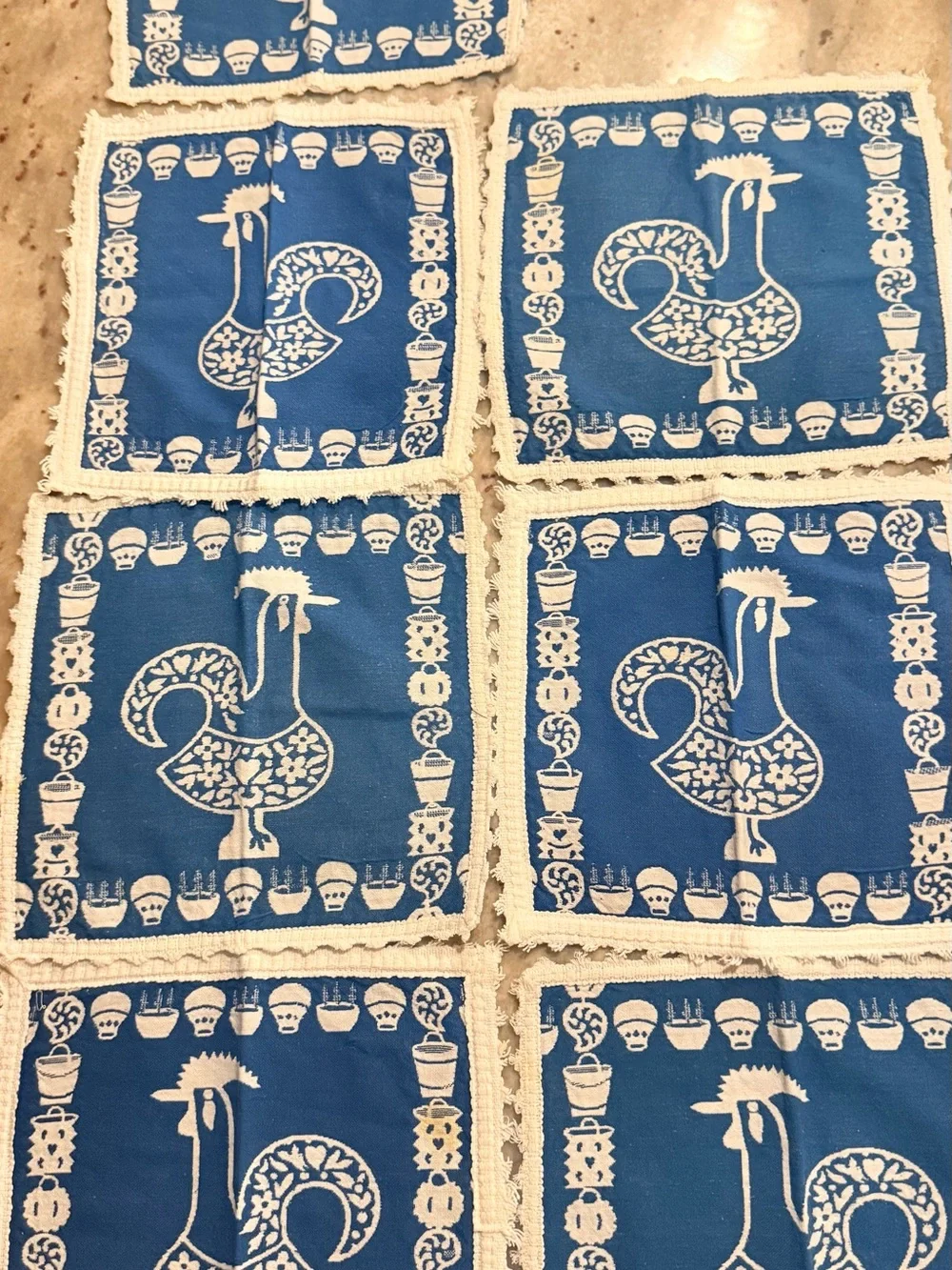 Scandinavian  Blue White Rooster napkins